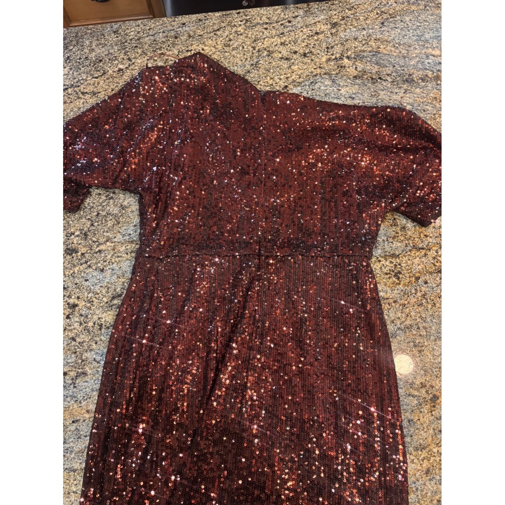 Betsy & Adam Georgia Brown Sequin Off the Shoulder Gown A25492 Size 10 Wedding - Picture 12 of 13